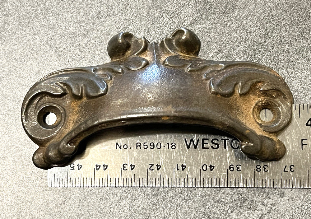 Vintage Antique Rustic Copper Tone Cast Iron Drawer Pull Handle Patina