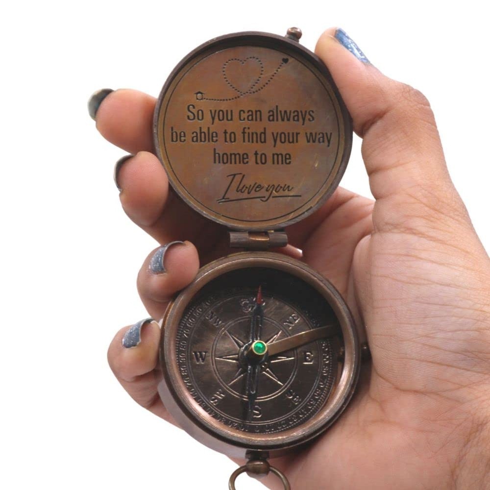 Compass – Brass Directional Vintage Compass Engraved with “Find Your