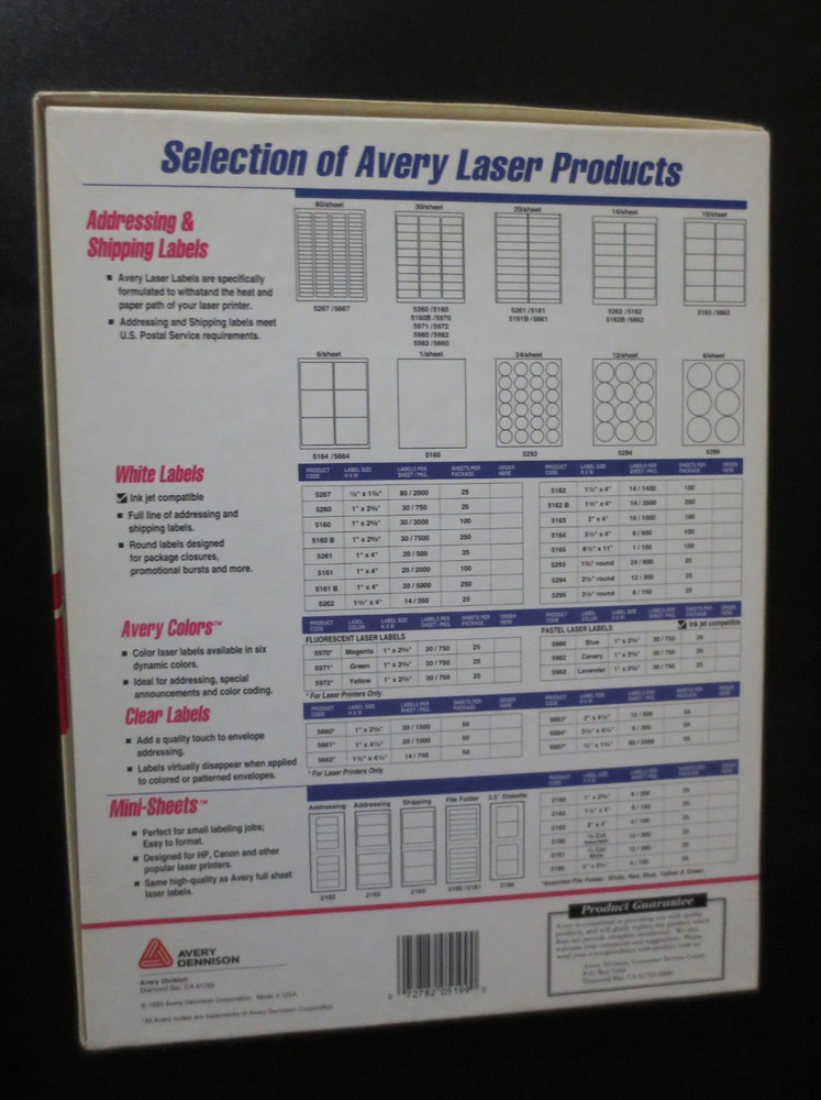 Avery Laser Videiotape Labels