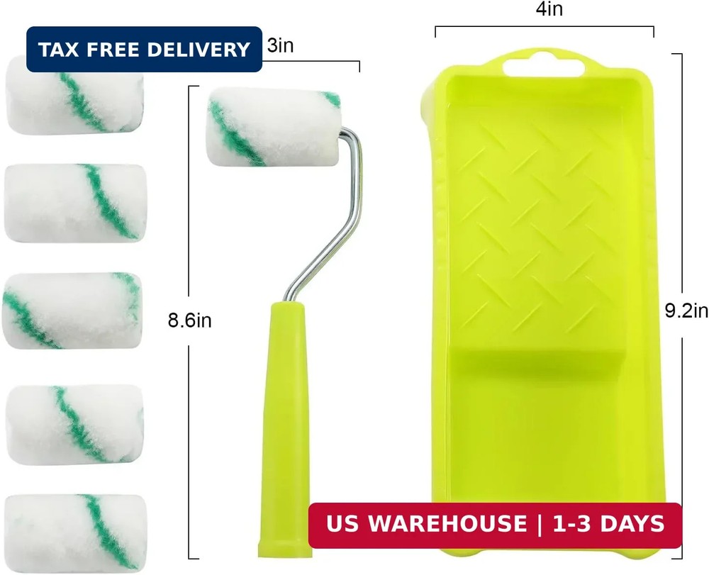 Paint Roller,High-Density Fabric Roller with Frame,Tray,Mini Paint Roller Refill