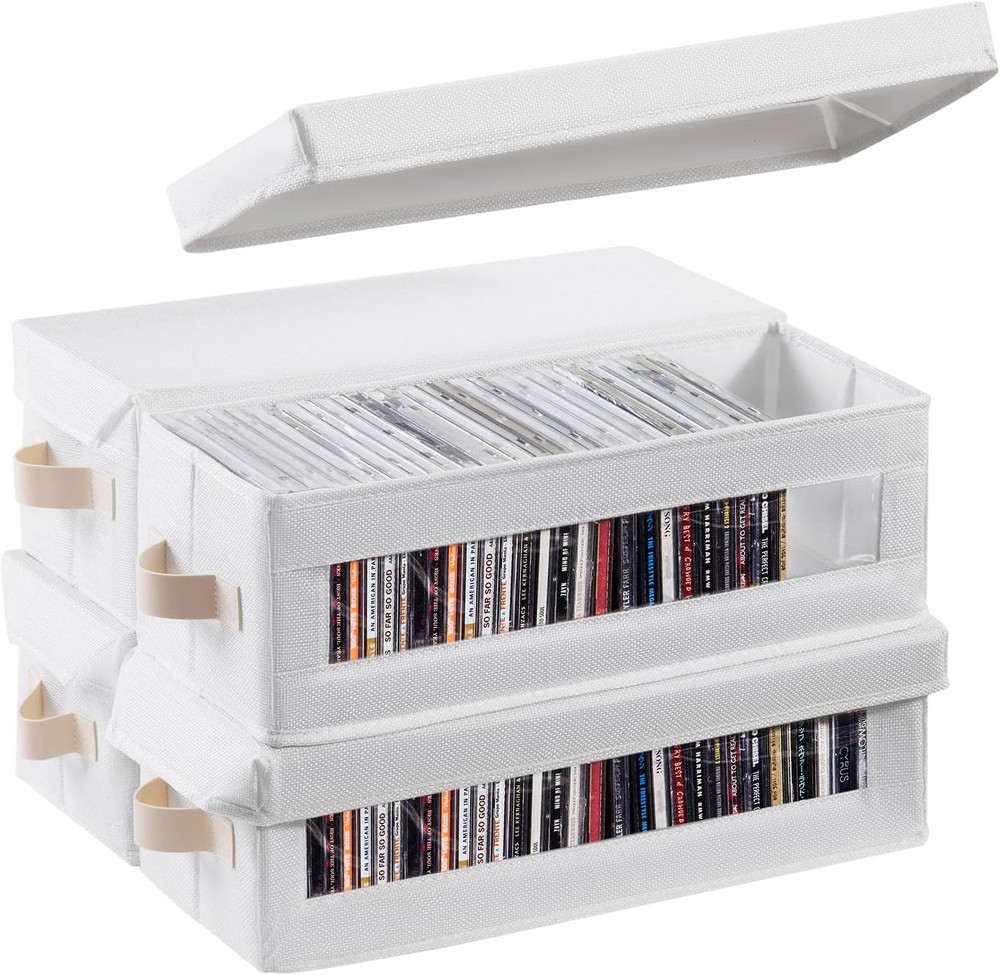 6 Packs CD Storage Box W/ Visible Window Stackable CD Case Holder W/ Dustproof