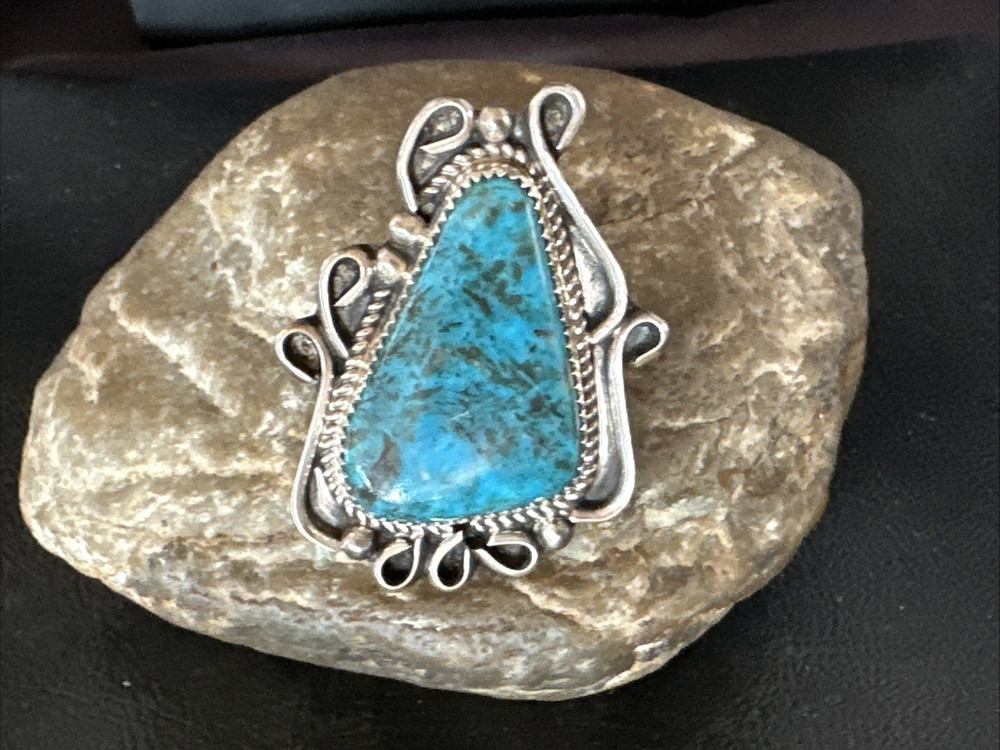 Blue Turquoise Navajo Sterling Silver Ring Size 7 19781