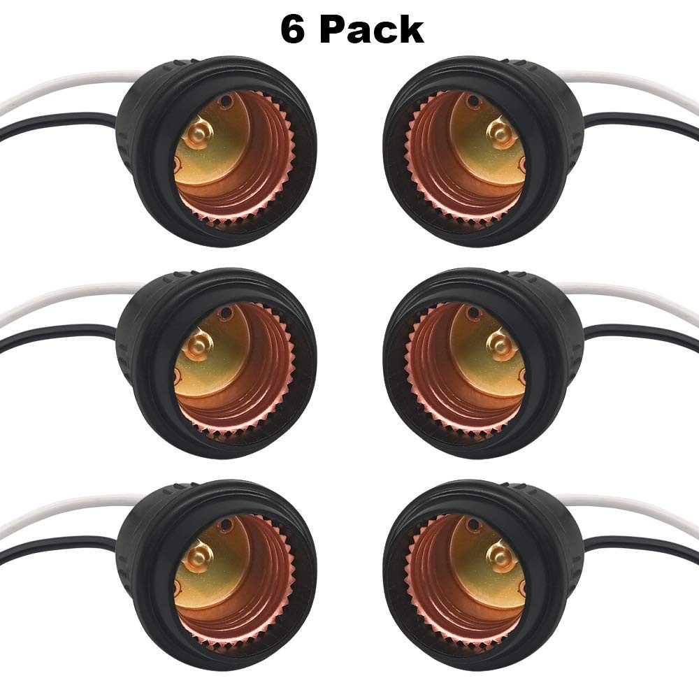 Waterproof Lamp Socket, 6 Pack Black Pigtail Holder