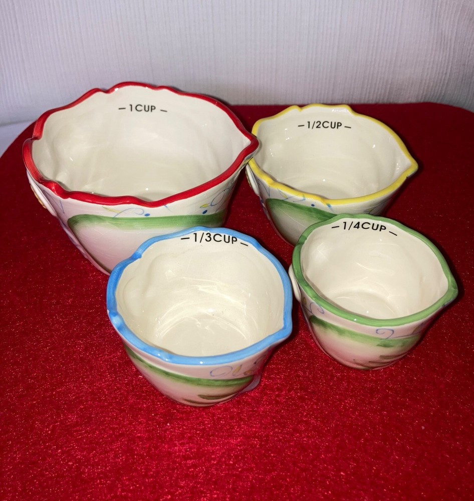 FUN GIFT Under $20 - 4 pc Nesting Owl Design Ceramic Measuring Cups EXCELLENT