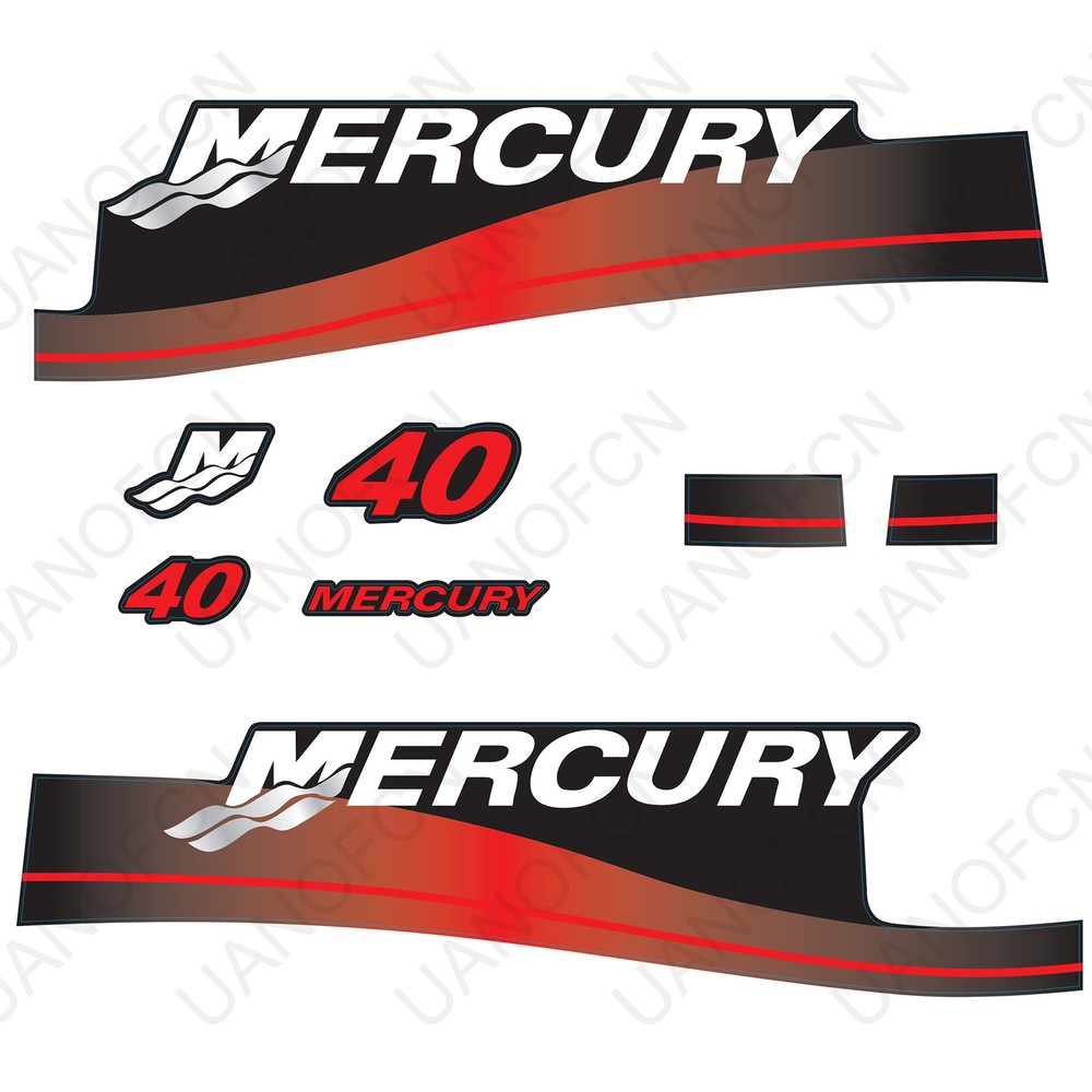 Outboard Engine Decals Sticker Set Replacement Mercury 2 Stroke 40HP (Red)