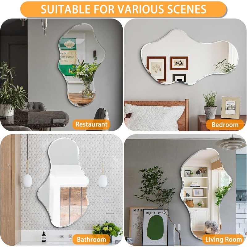 36 x 24 Beveled Edge Frameless Wall Mirror, Modern Asymmetrical Cloud Shape