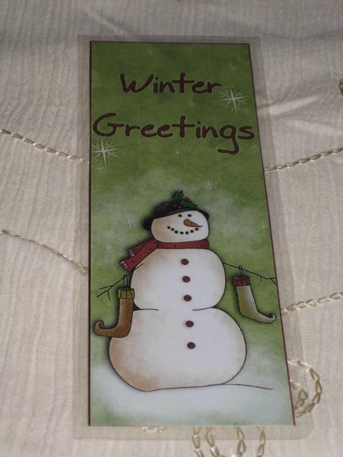 PRIMITIVE WINTER LAMINATED SNOWMAN BOOKMARK
