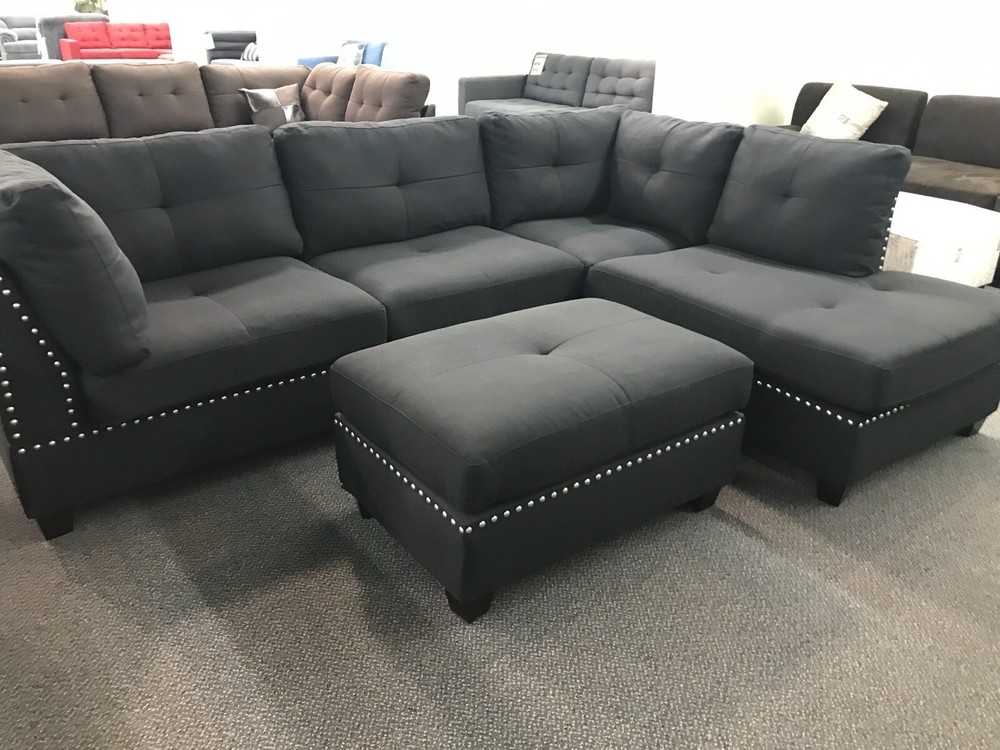 New Black Nailhead Sectional Couch