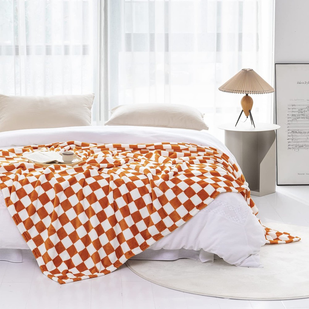LOMAO Throw Blankets Flannel Blanket with Checkerboard Grid Pattern Soft Thro...