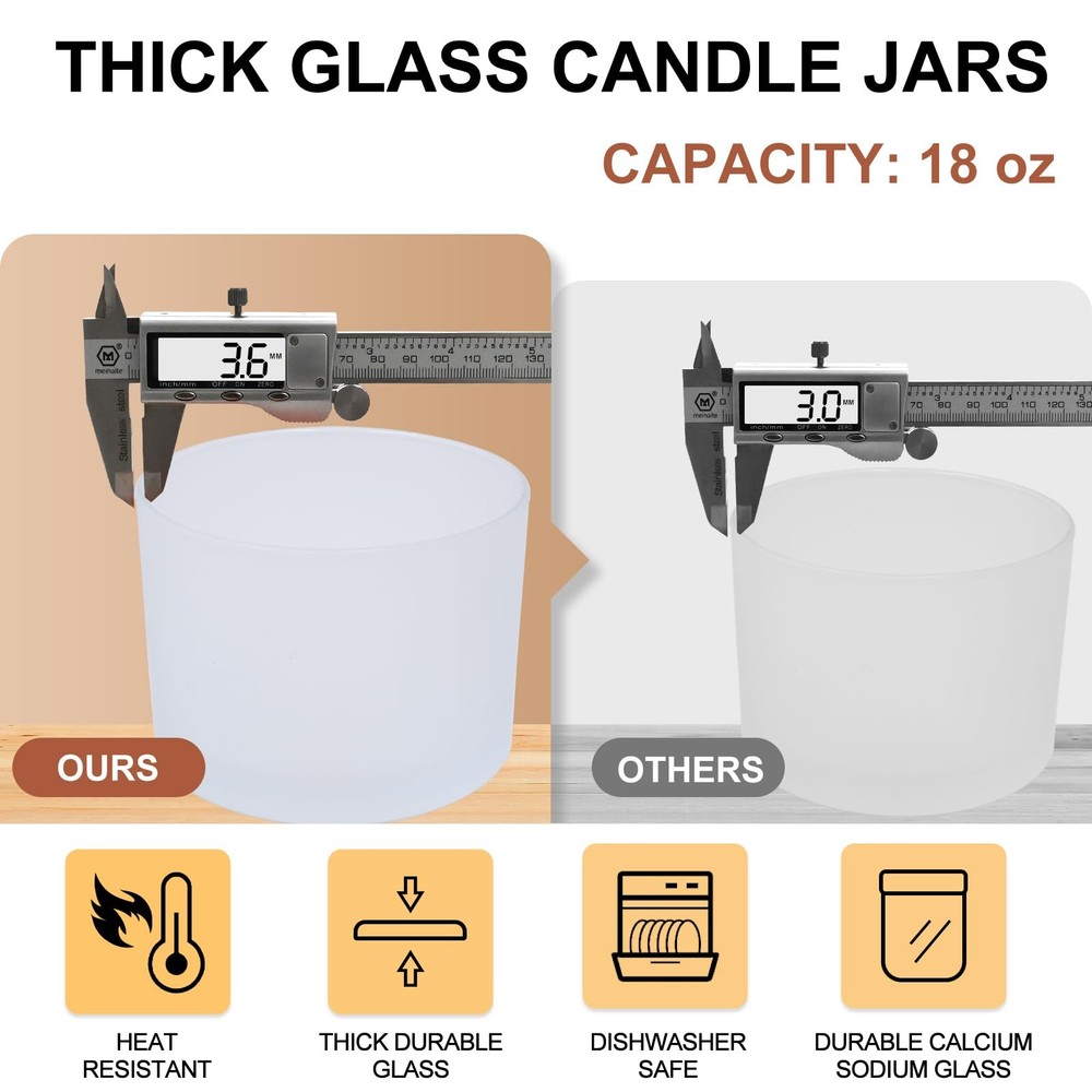 6 PCS 18 Oz Thick Candle Jars Making Candles Empty Wood Lids Sample Container