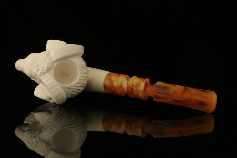 srv - Ram Block Meerschaum Pipe with custom case M2628