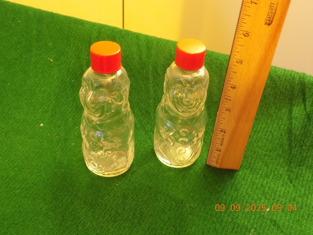 Vintage clear glass clown empty candy containers