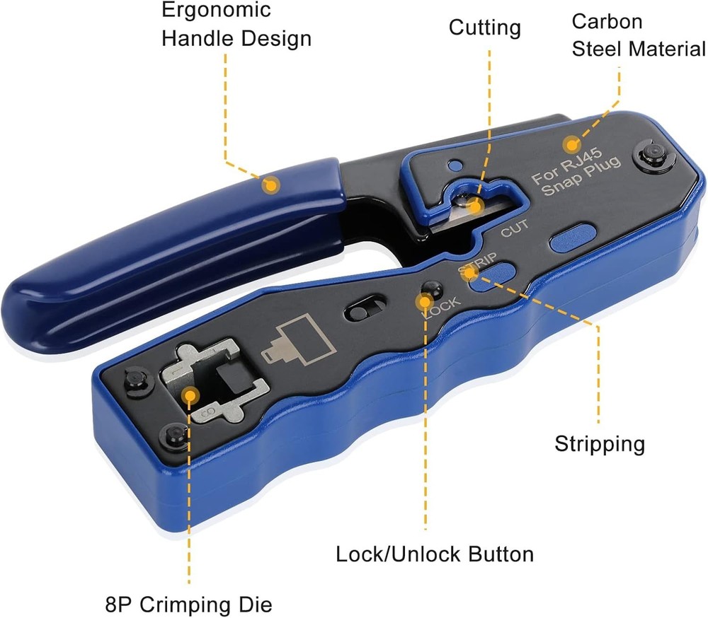 RJ45 Crimp Tool Kit with Pass Through Ethernet Crimper