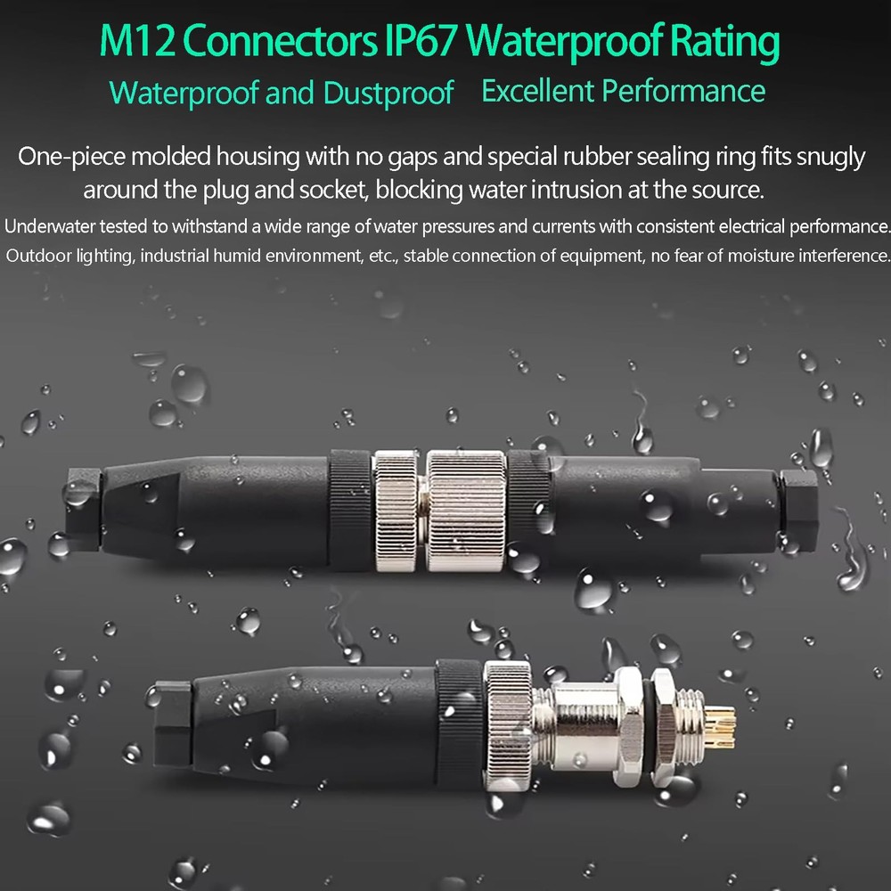 M12 4-Pin Cable Connector 5 Pack 90 Degree Female Screw-Joint A Code