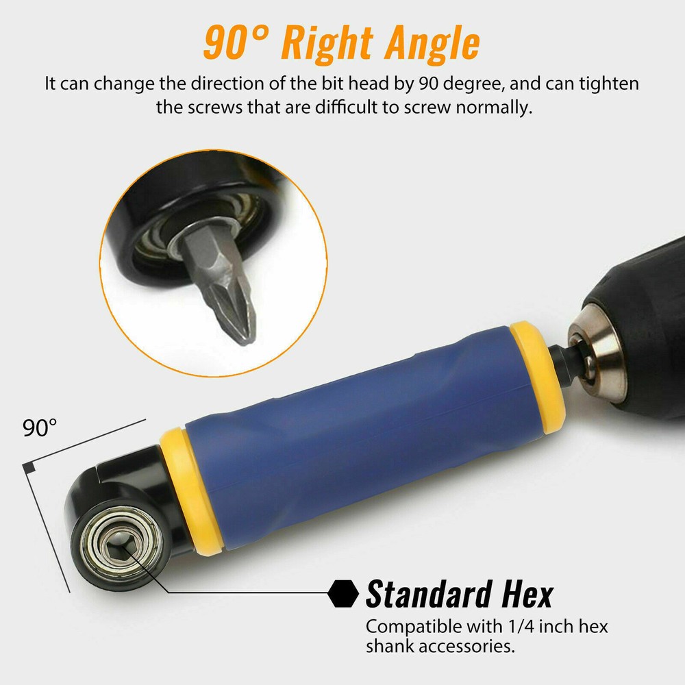 90 Degree Right Angle Extension Screwdriver Socket Adapter Drill Attachment Tool
