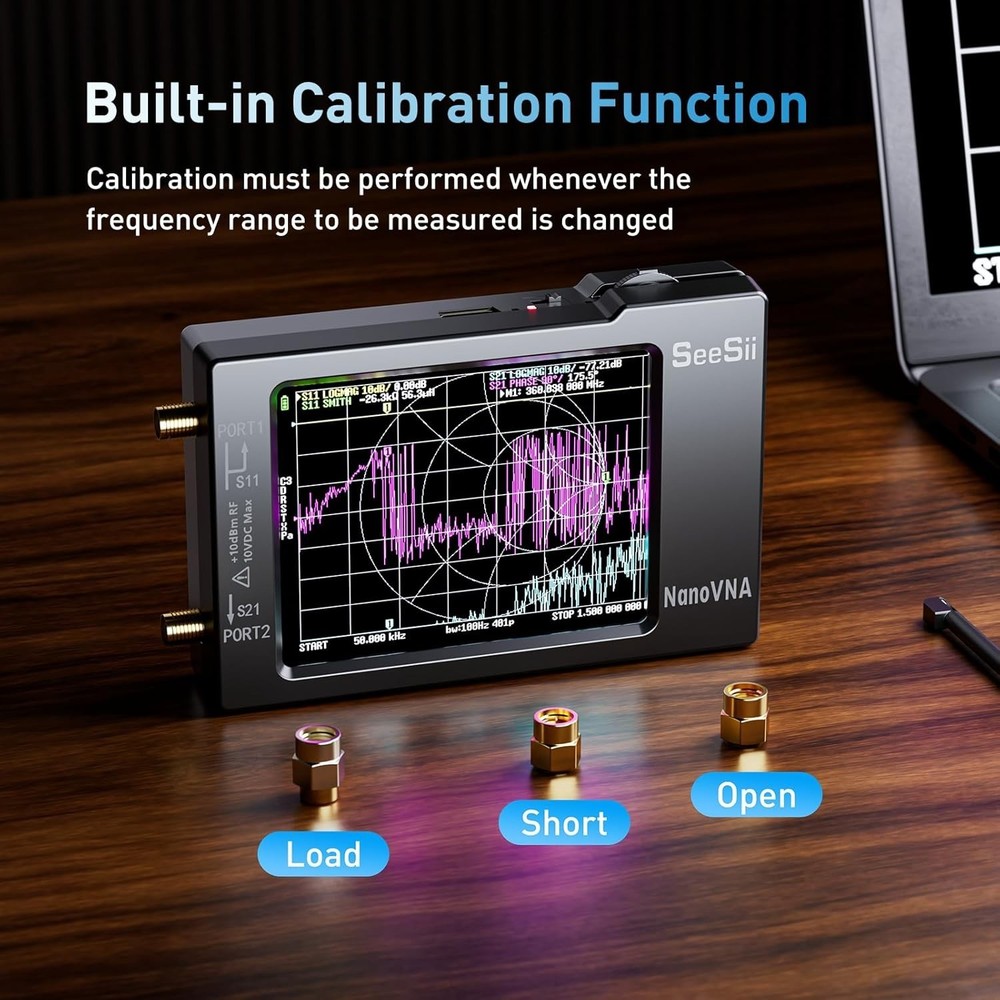 Mini Vector Network Analyzer HW3.7: 9KHz-1.5GHz, SWR, Phase, Delay, Touchscreen