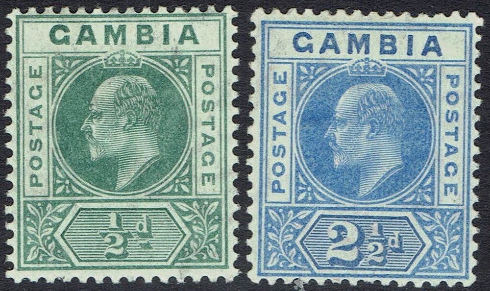 GAMBIA 1904 KEVII ½D AND 2½D WMK MULTI CROWN CA