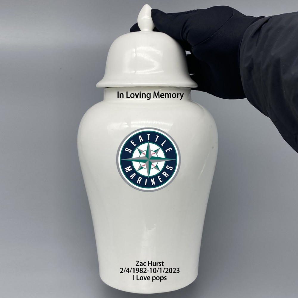 Ceramic Large Urn for Seattle Mariners Baseball Theme, Custom Text & Number