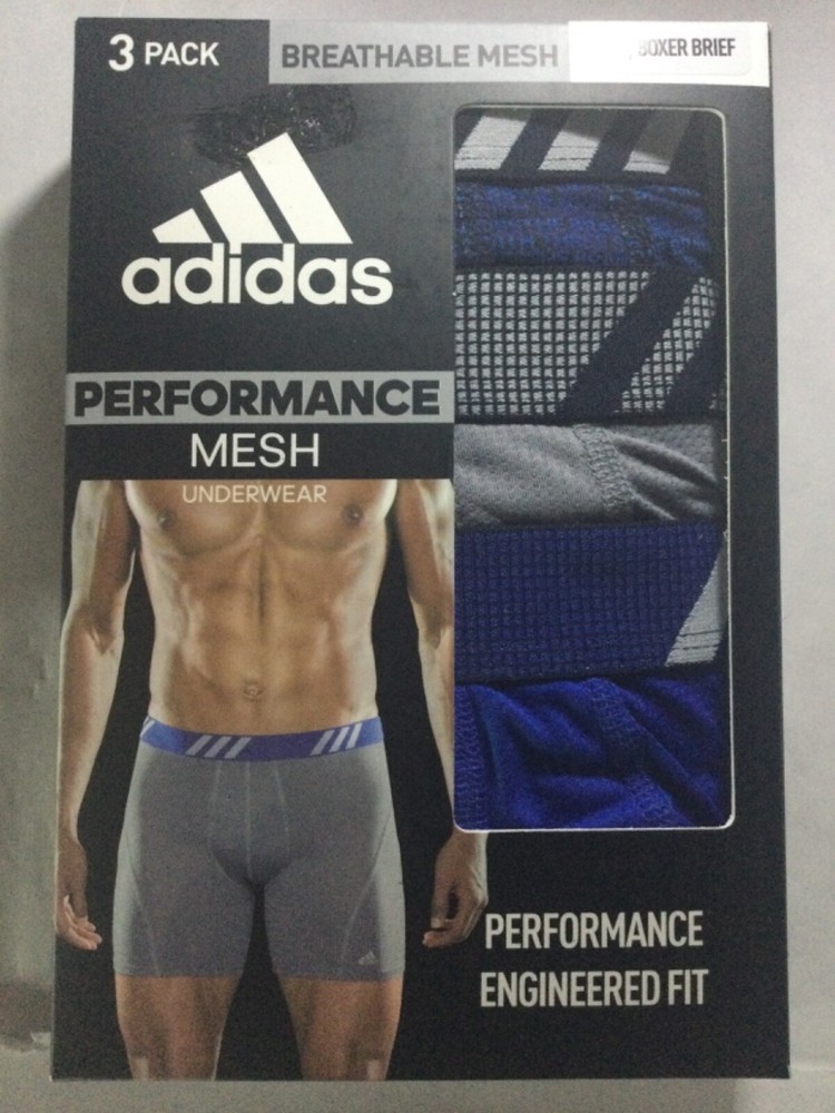 Adidas 3 Pack Boxer Brief Performance Mesh Blue Gray Black New Tags