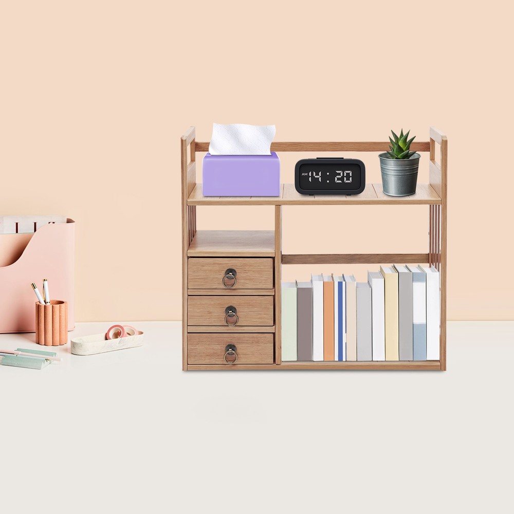 Natural Bamboo Desktop Bookshelf - Stylish Storage & Organization Solution