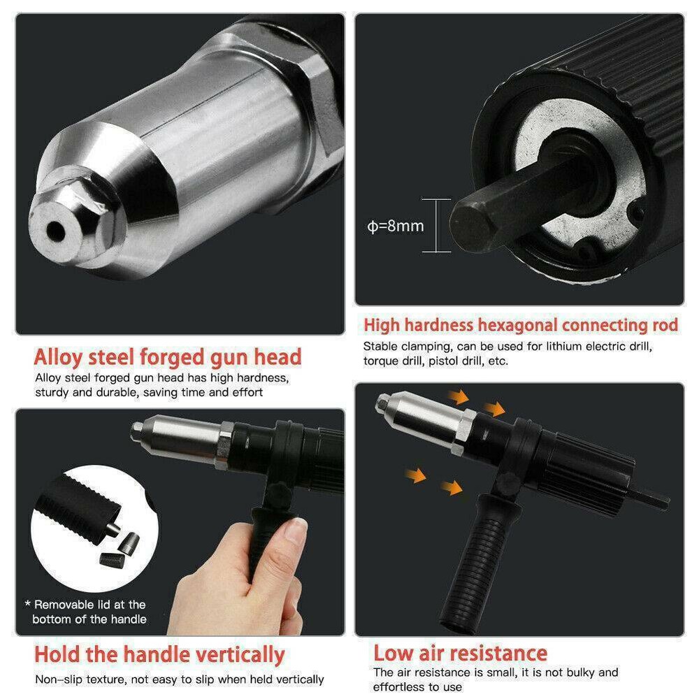 Electric Rivet Nut Gun Adaptor Insert Cordless Power Drill Tool Kit Set