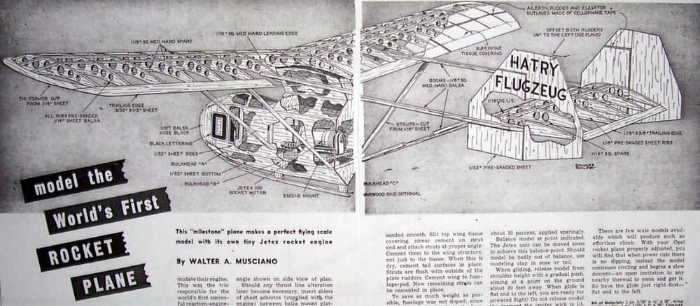 ROCKET PLANE PLAN & CONSTRUCTION ARTICLE for 28" Jetex Scale FF Model Airplane