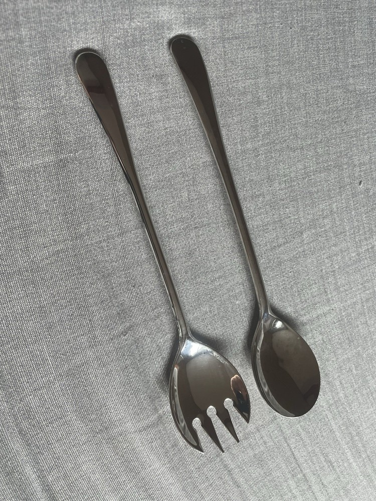 Italy Silver Plated Solid 9”Serving Set Salad Spoon and Fork Italian Vintage EUC