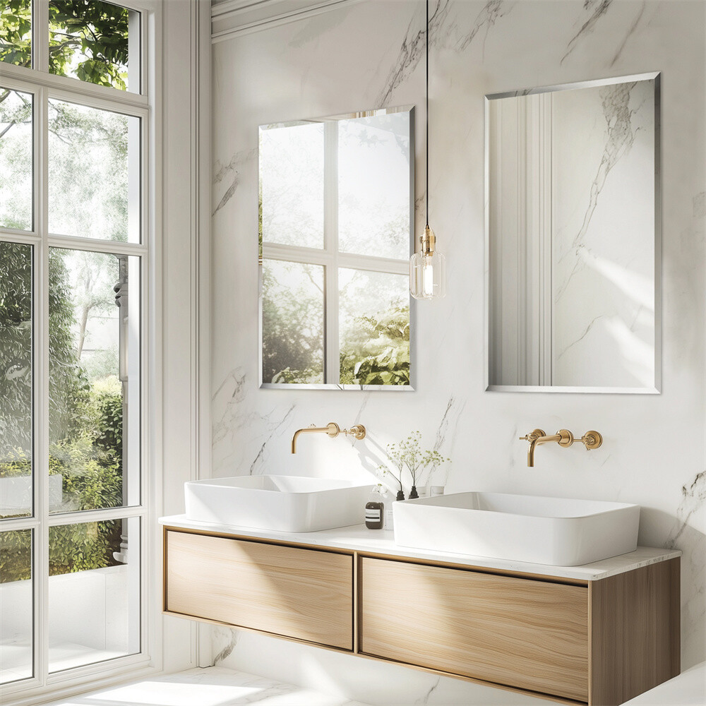 Rectangle Frameless Beveled Mirror for Bathroom Vanity Entryway Home Wall Decor