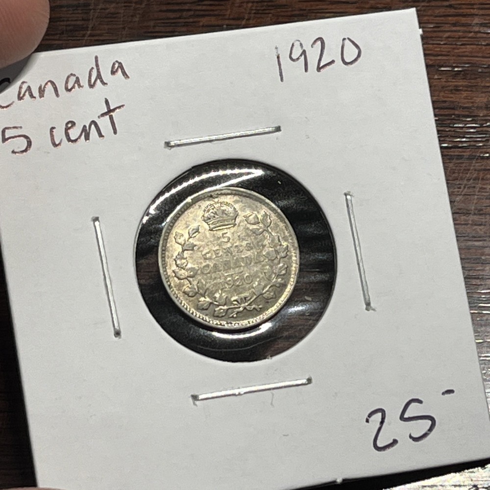 1920 Canada 5 Cent Five Coin AU/unc