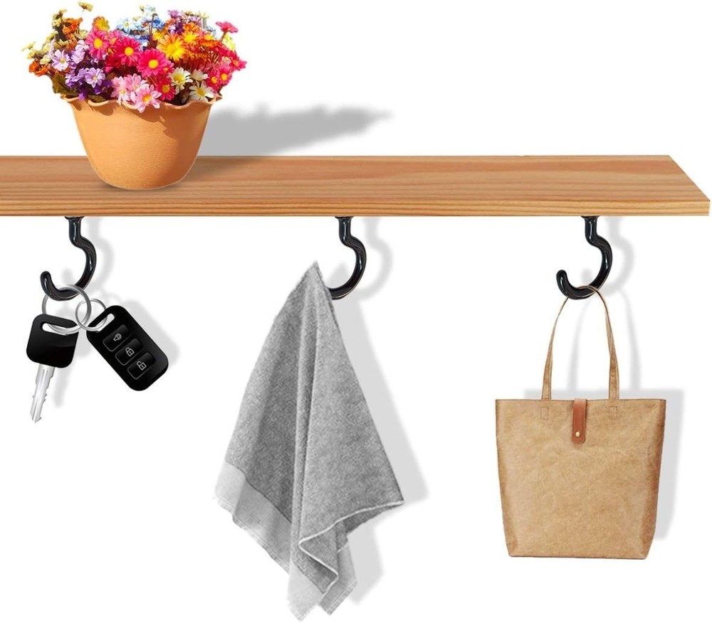 Multi-Functional Screw-In Ceiling and Wall Hooks - 12 Black Vinyl Coated Hooks