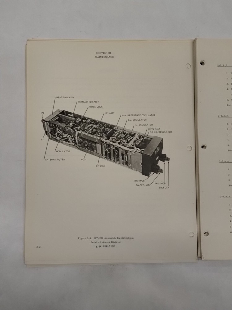 Bendix RT-221 Comm Receiver-Transmitter CNS-220 VHF Comm/Nav Maintenance Manual