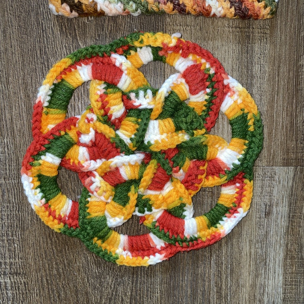 3 Handmade Crocheted Pot Holders + 2 Hot Pads Multicolor