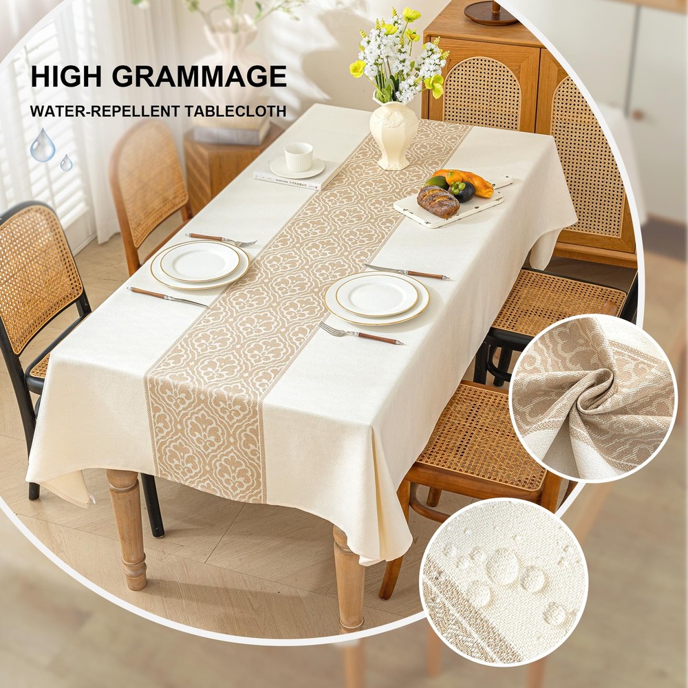 Nordic Beige Rectangular Tablecloth, Premium Drape, Water & Stain Resistant, ...