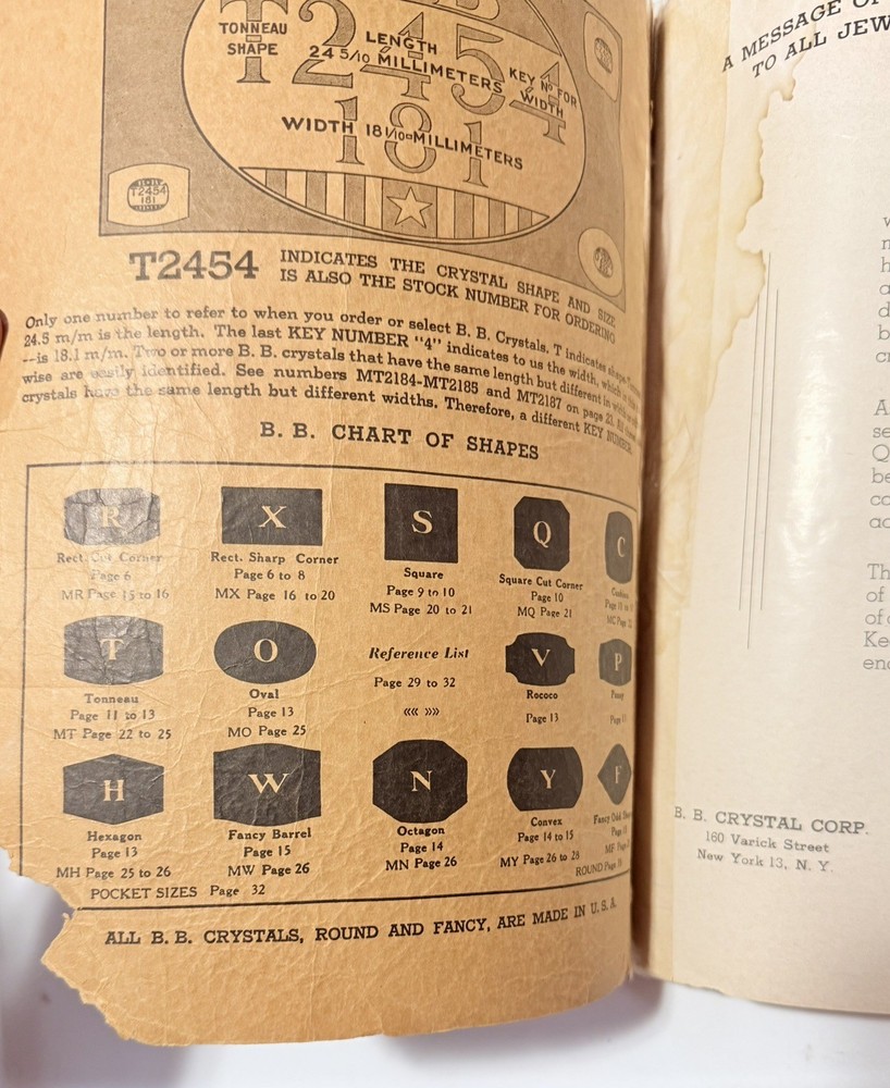 Vintage 1952 BB Watch Crystal Catalog Reference Guide