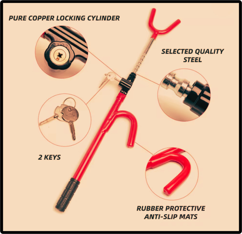 Steering Wheel Lock Heavy Duty Antitheft Device Car Security Lock With 2 Keys