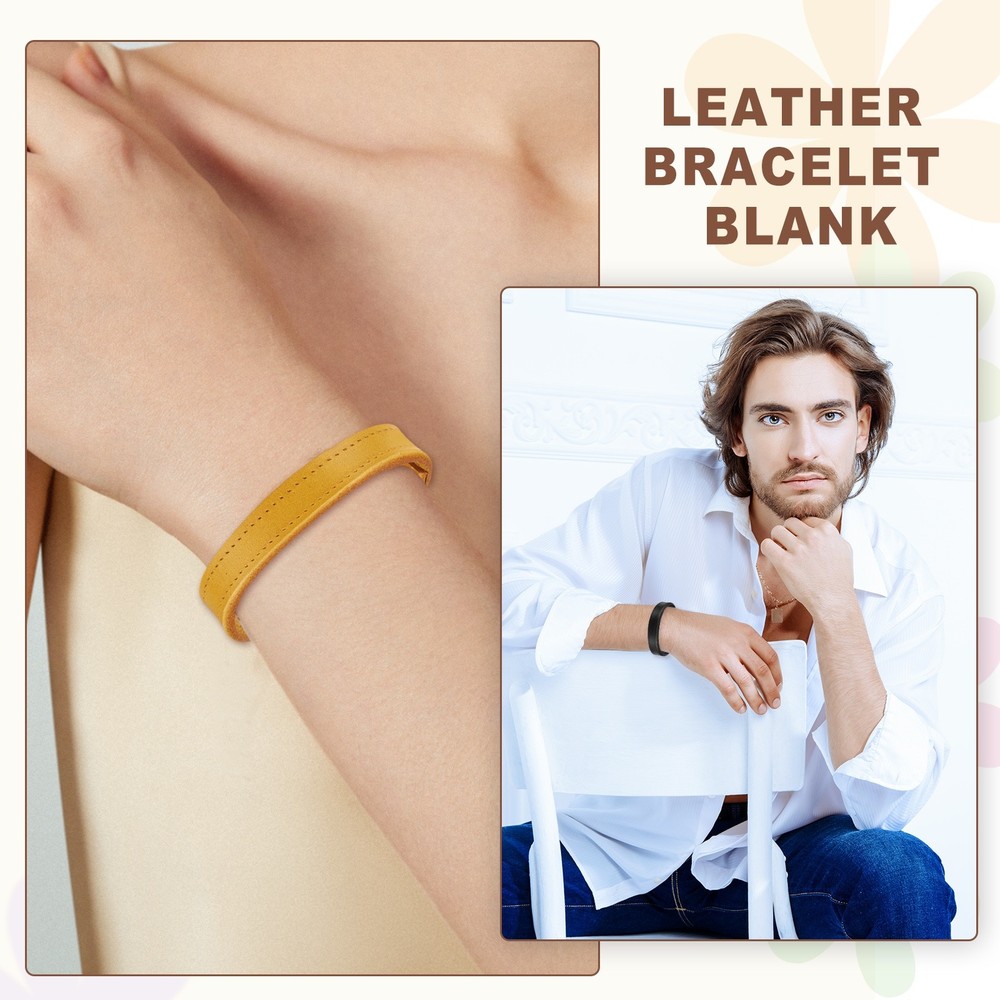 Plain Buckle Bangle Leather Bracelets Leather Snap Bracelets, Khaki 2Pcs