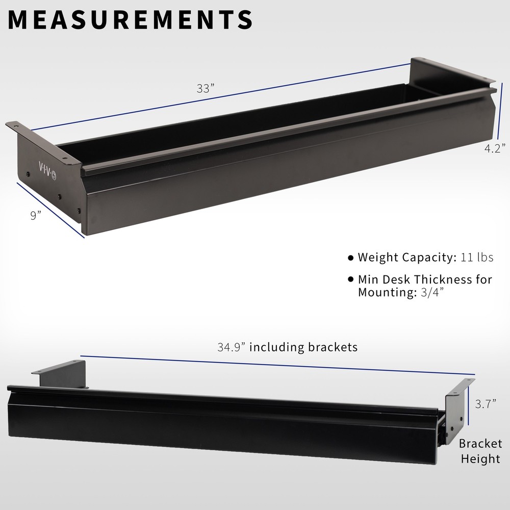 VIVO Black Space Saving 33" Pull Out Under Desk Storage Drawer without Shell