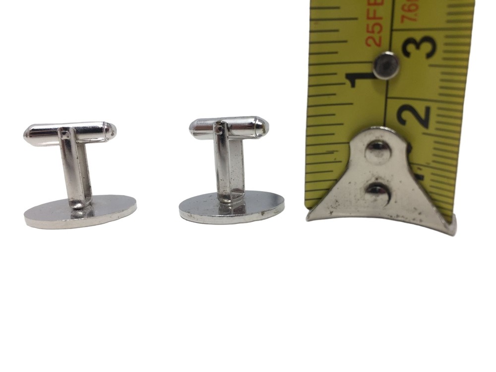 Round Cufflinks with Lines - Silver Tone