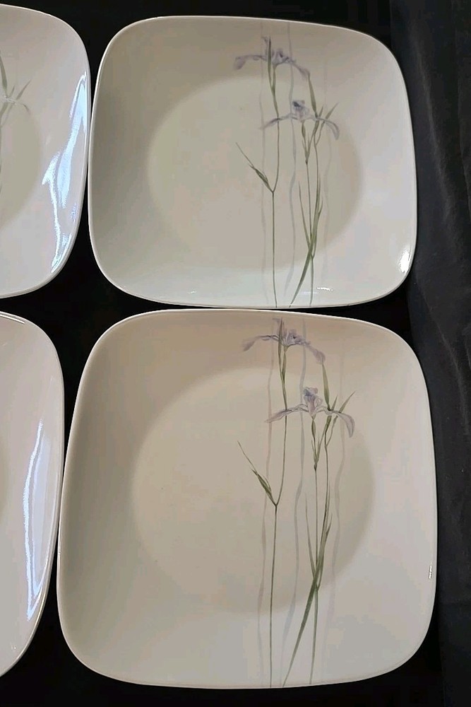 4 VTG CORELLE 'SHADOW IRIS’ SQUARE DINNER PLATES