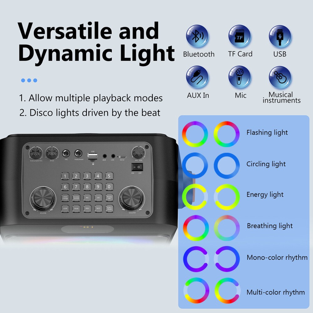 JYX Bluetooth Speaker w/Wireless Microphone +Strap Karaoke Machine Party Speaker