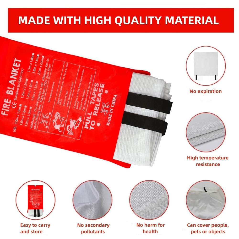 Fire Blanket 40"x40" - Reusable Emergency Fire Suppression for Kitchen, Grill...