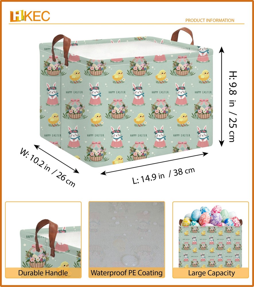 HKEC Rectangle Green Easter Basket Empty,Easter Gift Bakset for Egg Hunting,B...