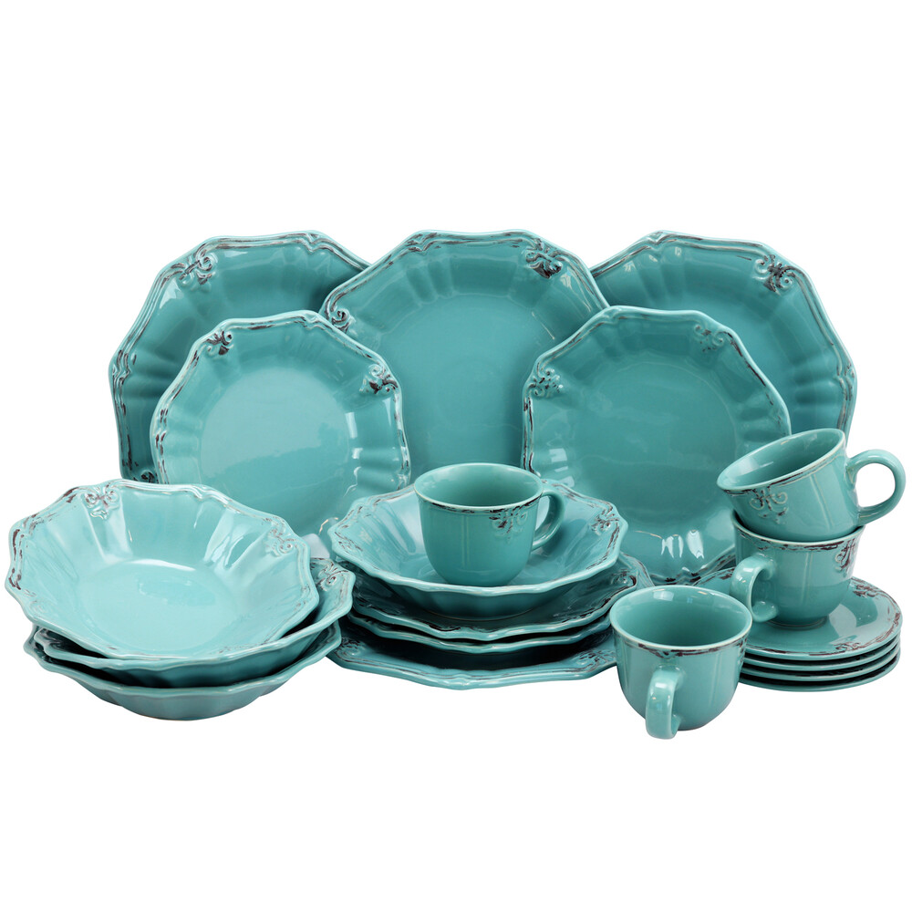 Elama Elm-Fleurdelys-Turquoise Fleur De Lys 20-Piece Dinnerware Set In