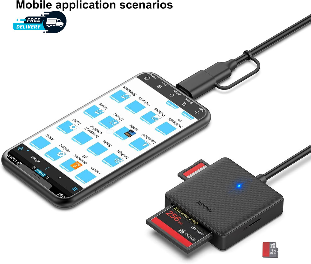 Memory Card Reader 4In1 USB 3.0 and USB-C to SD Micro SD MS CF Card Reader