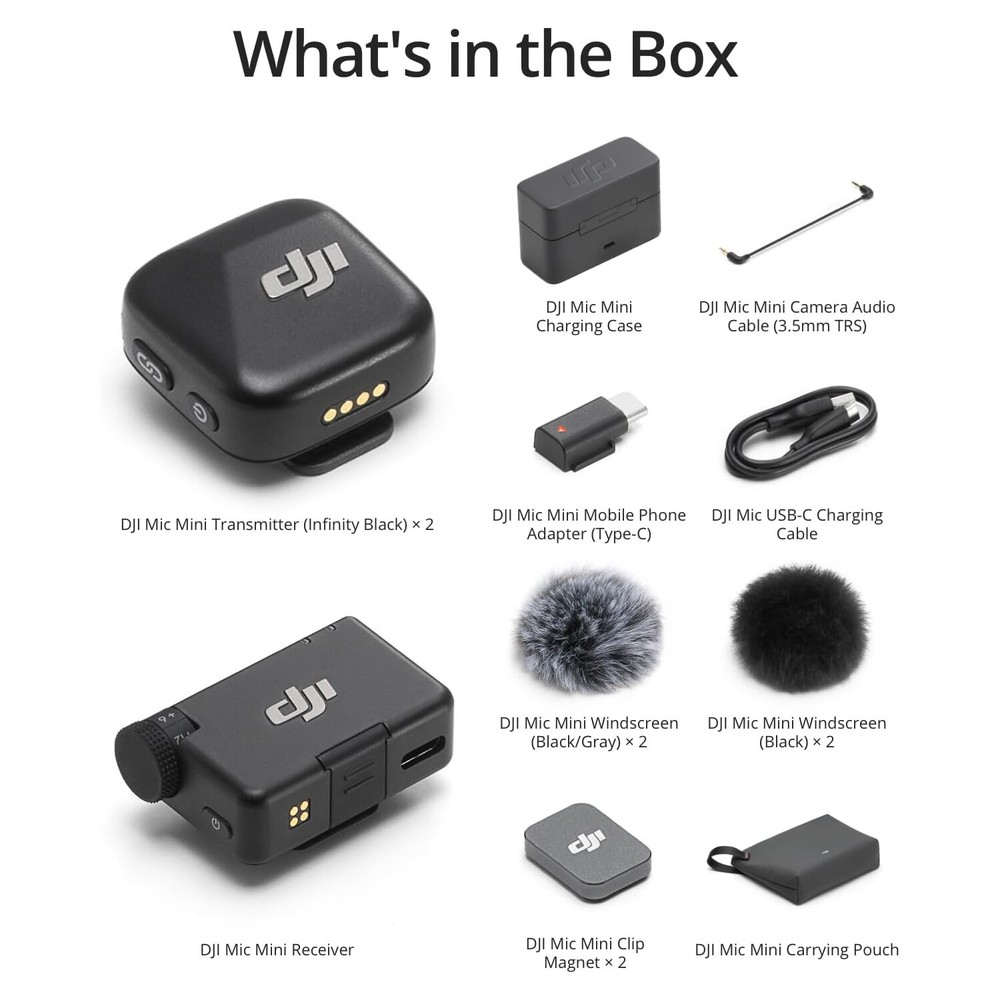 DJI Mic Mini, 400m Wireless Lavalier Microphone System 2 Transmitters 1 Receiver