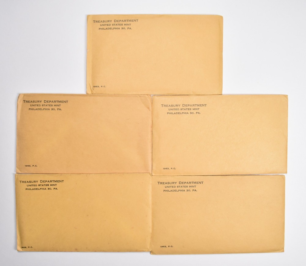 Lot (5) 1963 US Mint Proof Set Envelope - NO Coins Empty