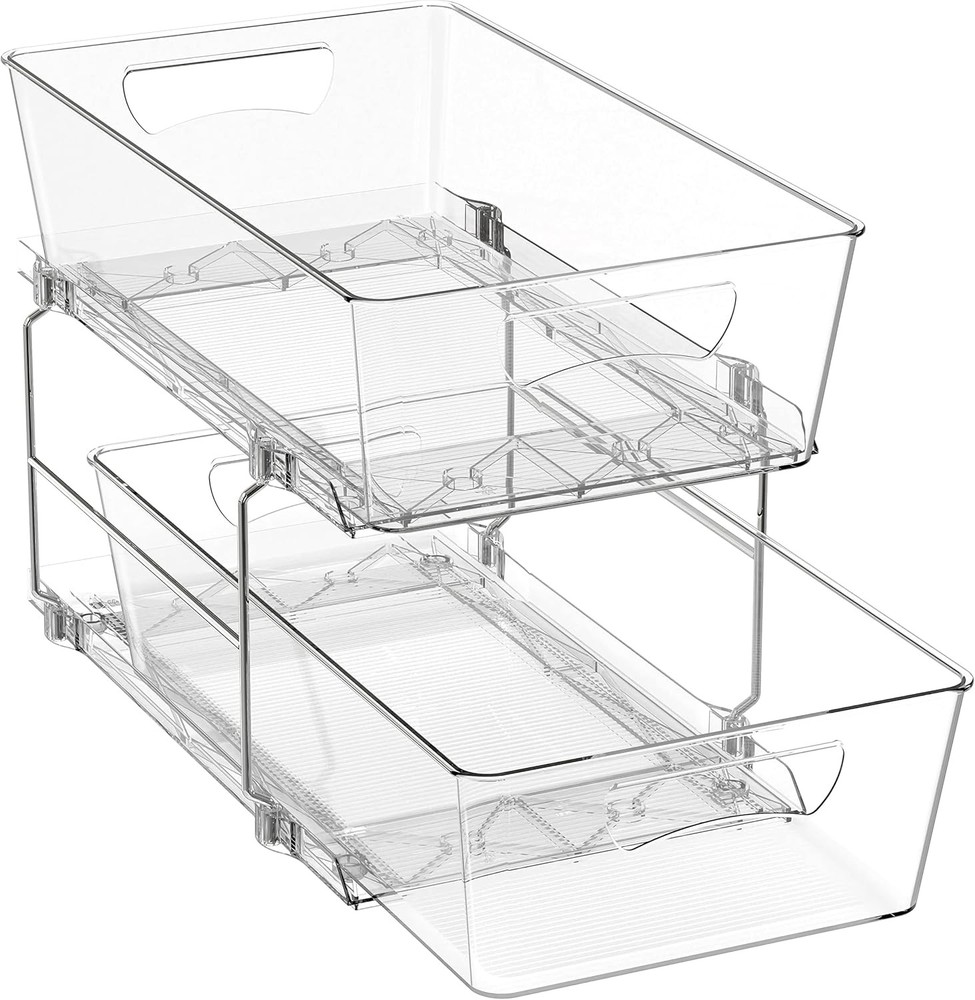 2 Tier Basket Drawer Cabinet Pull-Out Organizer 2 Pack Clear