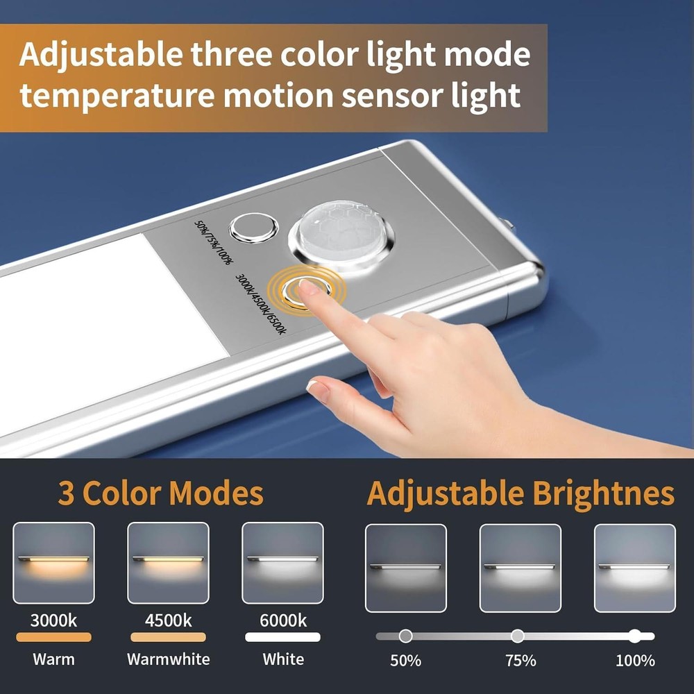76 LED Motion Sensor Light, 2 Pack USB Rechargeable Under Cabinet Lights