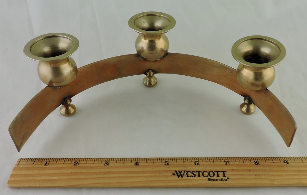 MID CENTURY MODERN DANISH STYLE BLASS THREE ARM CANDLESTICK HOLDER