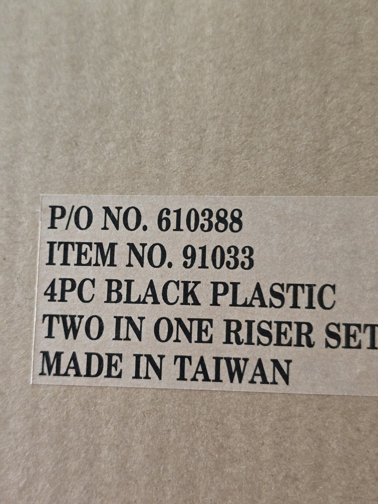 4 PC Black Plastic Two In One Riser Set For Bed Etc.  NIB